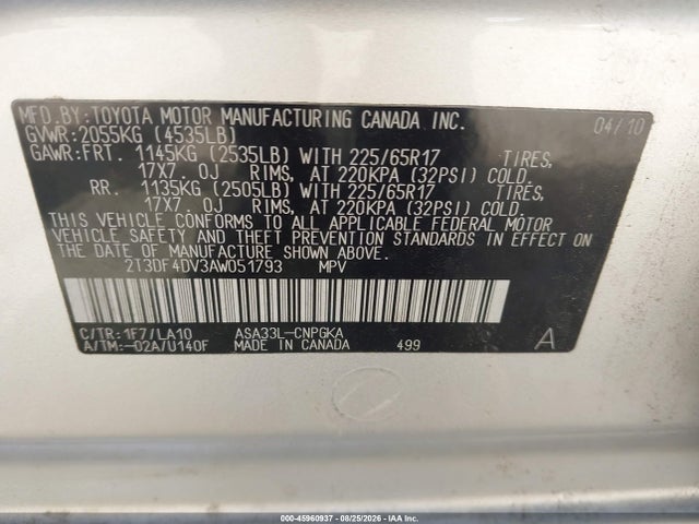 2010 Toyota Rav4 Limited მანქანა იყიდება აუქციონზე, vin: 2T3DF4DV3AW051793, აუქციონის ნომერი: 45960937