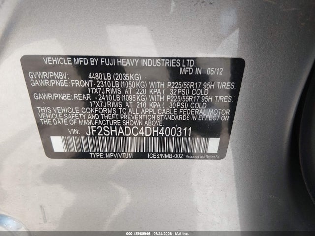 Aukcja sprzedaży 2013 Subaru Forester 2.5x Premium, vin: JF2SHADC4DH400311, numer aukcji: 45960946