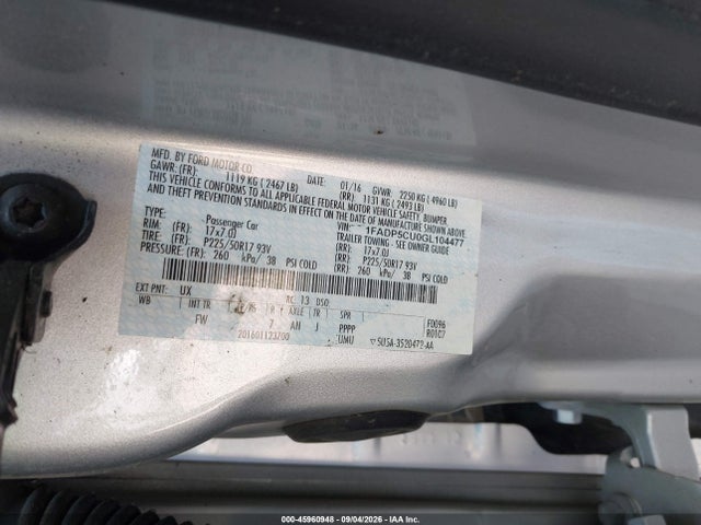 45960948 :رقم المزاد ، 1FADP5CU0GL104477 vin ، 2016 Ford C-max Energi Sel مزاد بيع