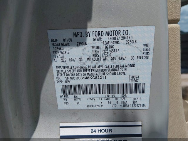 2008 Ford Escape Xlt მანქანა იყიდება აუქციონზე, vin: 1FMCU03148KC82211, აუქციონის ნომერი: 45960950