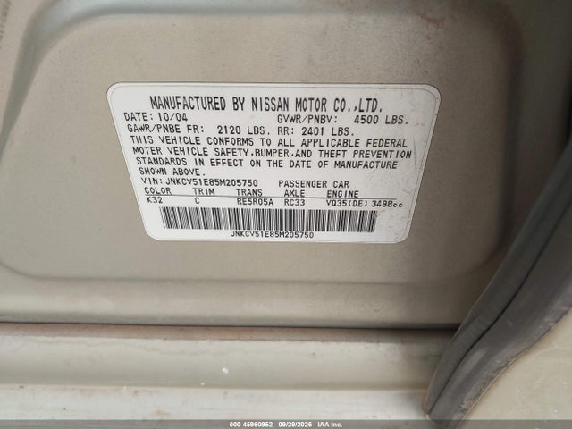 Продаж на аукціоні авто 2005 Infiniti G35, vin: JNKCV51E85M205750, номер лоту: 45960952