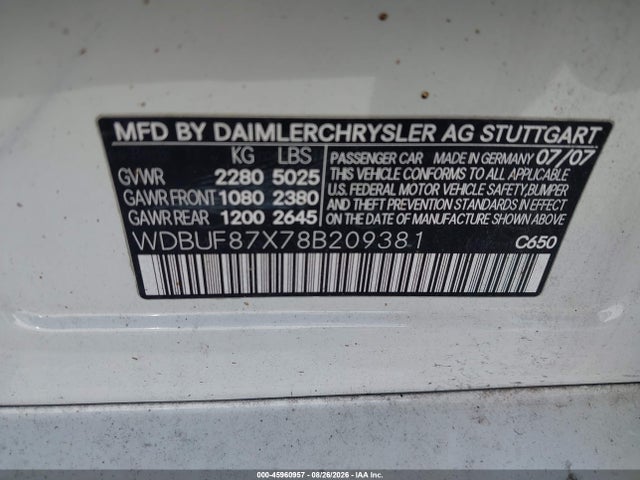 2008 Mercedes-benz E 350 4matic მანქანა იყიდება აუქციონზე, vin: WDBUF87X78B209381, აუქციონის ნომერი: 45960957