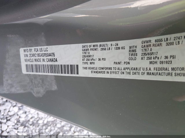 2025 Chrysler Pacifica Select მანქანა იყიდება აუქციონზე, vin: 2C4RC1BG4SR504476, აუქციონის ნომერი: 45960968