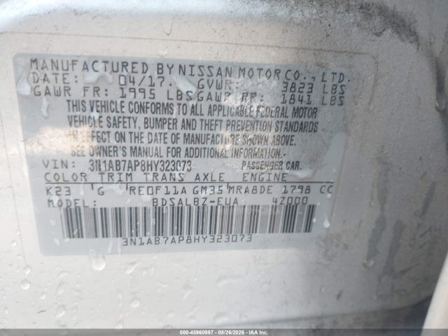 45960997 :رقم المزاد ، 3N1AB7AP8HY323073 vin ، 2017 Nissan Sentra S مزاد بيع