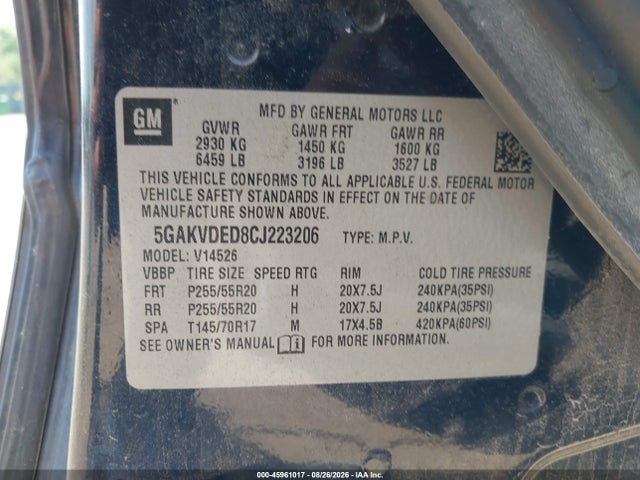 Aukcja sprzedaży 2012 Buick Enclave Premium, vin: 5GAKVDED8CJ223206, numer aukcji: 45961017