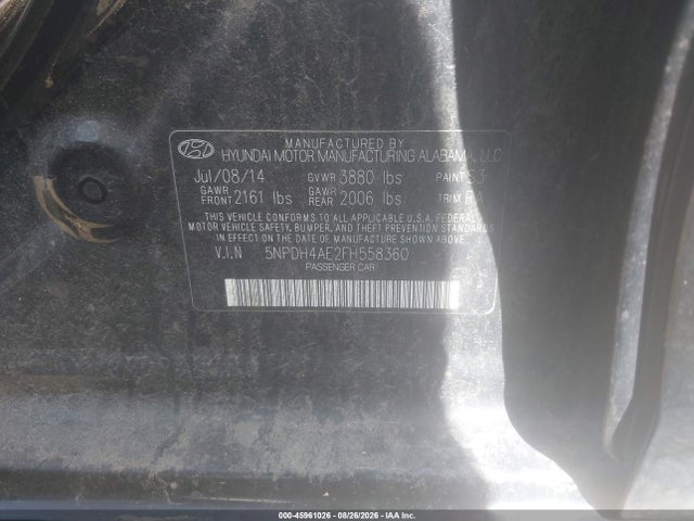 Aukcja sprzedaży 2015 Hyundai Elantra Se, vin: 5NPDH4AE2FH558360, numer aukcji: 45961026