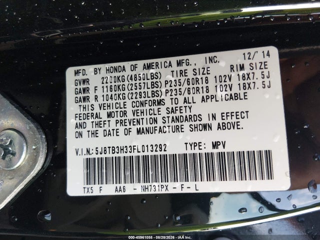 Продаж на аукціоні авто 2015 Acura Rdx, vin: 5J8TB3H33FL013292, номер лоту: 45961058