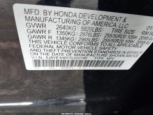 45961070 :رقم المزاد ، 5J8YE1H01TL022740 vin ، 2026 Acura Mdx A-spec مزاد بيع