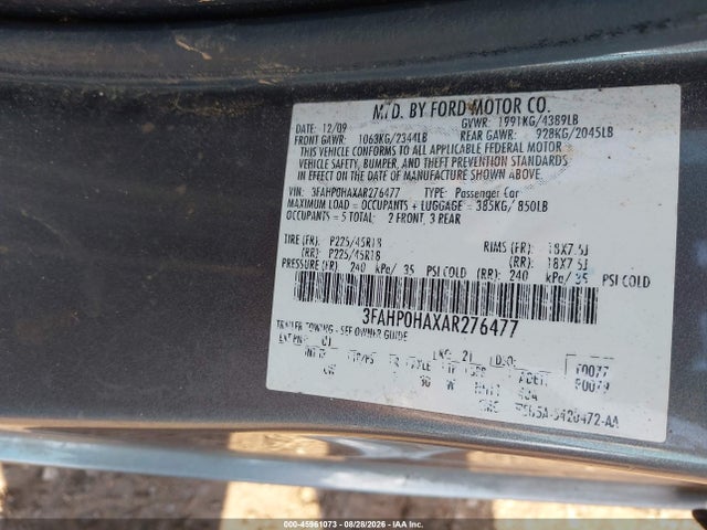 Продажа на аукционе авто 2010 Ford Fusion Se, vin: 3FAHP0HAXAR276477, номер лота: 45961073