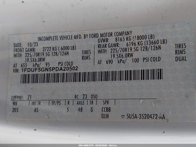 Продаж на аукціоні авто 2023 Ford F-550 Chassis Xl, vin: 1FDUF5GN5PDA20502, номер лоту: 45961079