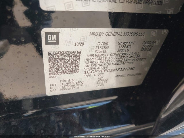 1GCPYFED2MZ137240 Chevrolet Silverado 1500 4wd Short Bed Lt Trail Boss