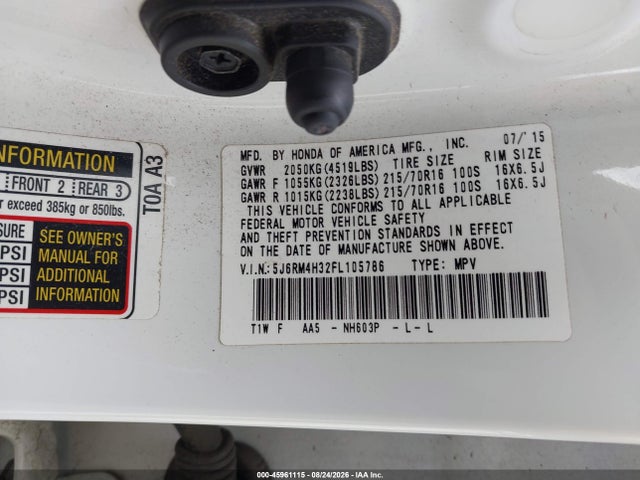 Aukcja sprzedaży 2015 Honda Cr-v Lx, vin: 5J6RM4H32FL105786, numer aukcji: 45961115