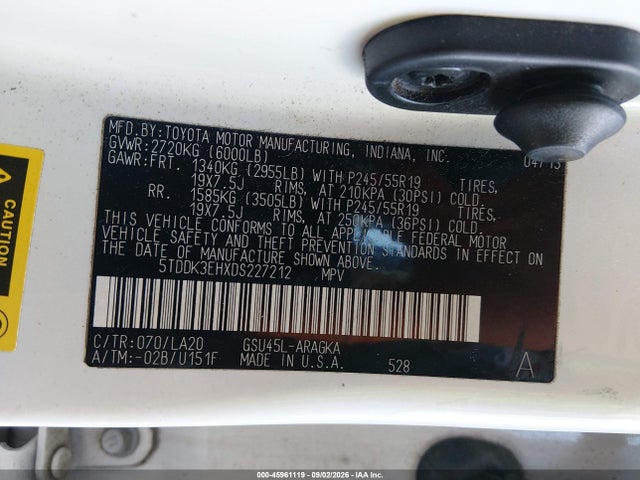 Aukcja sprzedaży 2013 Toyota Highlander Limited V6, vin: 5TDDK3EHXDS227212, numer aukcji: 45961119