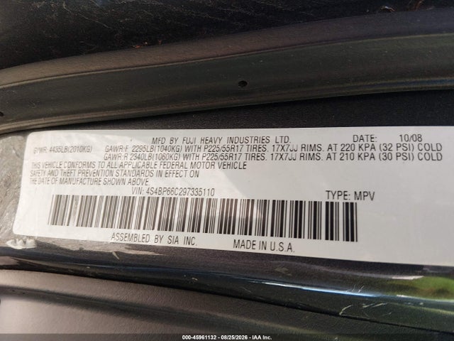 Aukcja sprzedaży 2009 Subaru Outback 2.5i Limited, vin: 4S4BP66C297335110, numer aukcji: 45961132