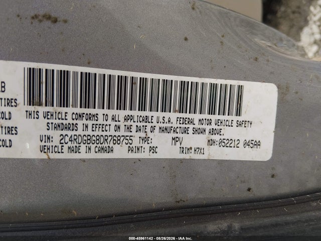 45961142 :رقم المزاد ، 2C4RDGBG8DR768755 vin ، 2013 Dodge Grand Caravan American Value Pkg مزاد بيع