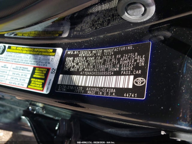 45961174 :رقم المزاد ، 4T1DAACK0SU095054 vin ، 2025 Toyota Camry Se مزاد بيع