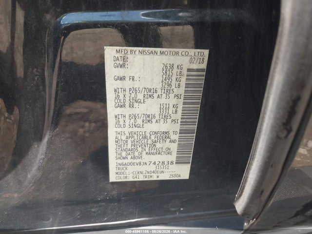 Aukcja sprzedaży 2018 Nissan Frontier Sv, vin: 1N6AD0EV8JN742838, numer aukcji: 45961186