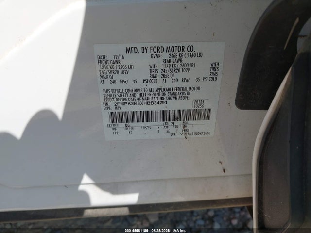 Продаж на аукціоні авто 2017 Ford Edge Titanium, vin: 2FMPK3K8XHBB34291, номер лоту: 45961189