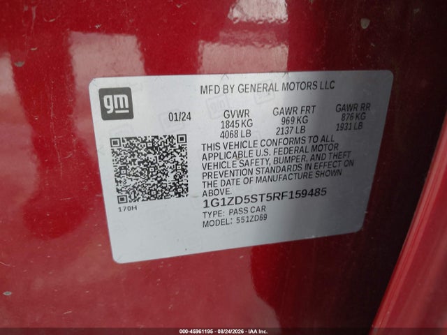 Продажа на аукционе авто 2024 Chevrolet Malibu Fwd 1lt, vin: 1G1ZD5ST5RF159485, номер лота: 45961195