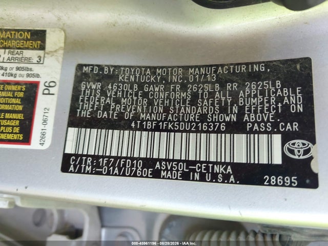 Продаж на аукціоні авто 2013 Toyota Camry Le, vin: 4T1BF1FK5DU216376, номер лоту: 45961196