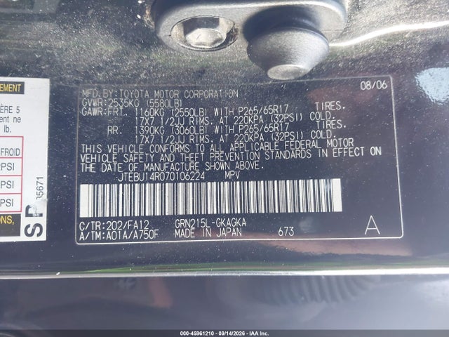 Продаж на аукціоні авто 2007 Toyota 4runner Sr5, vin: JTEBU14R070106224, номер лоту: 45961210