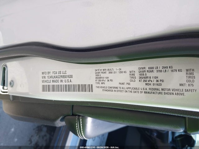 2024 Jeep Grand Cherokee L Altitude X 4x4 მანქანა იყიდება აუქციონზე, vin: 1C4RJKAG2R8501630, აუქციონის ნომერი: 45961235