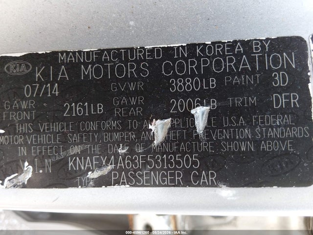 45961260 :رقم المزاد ، KNAFX4A63F5313505 vin ، 2015 Kia Forte Lx مزاد بيع
