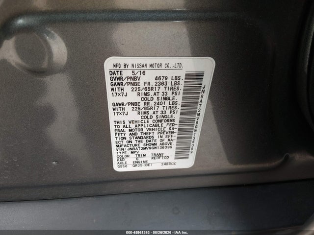 2016 Nissan Rogue Sv მანქანა იყიდება აუქციონზე, vin: JN8AT2MV9GW136099, აუქციონის ნომერი: 45961263