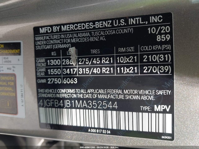 Mercedes-Benz GLE 350 2021 4JGFB4JB1MA352544 Image 9