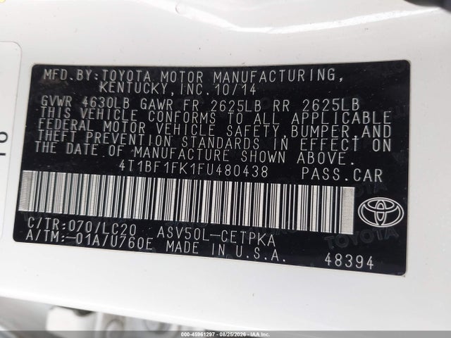 Продаж на аукціоні авто 2015 Toyota Camry Xse, vin: 4T1BF1FK1FU480438, номер лоту: 45961297