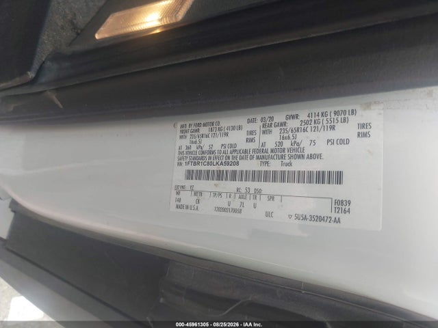 Продаж на аукціоні авто 2020 Ford Transit-250, vin: 1FTBR1C80LKA59208, номер лоту: 45961305