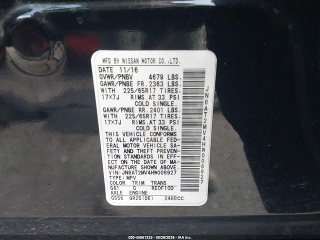 Auction sale of the 2017 Nissan Rogue Sv, vin: JN8AT2MV4HW006927, lot number: 45961325