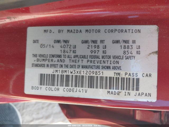 Aukcja sprzedaży 2014 Mazda Mazda3 S Grand Touring, vin: JM1BM1W3XE1209851, numer aukcji: 45961326