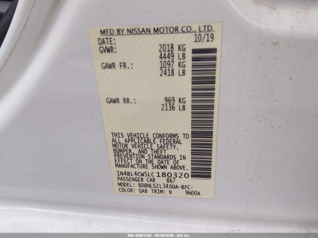 Продажа на аукционе авто 2020 Nissan Altima Sr Intelligent Awd, vin: 1N4BL4CW5LC180320, номер лота: 45961348