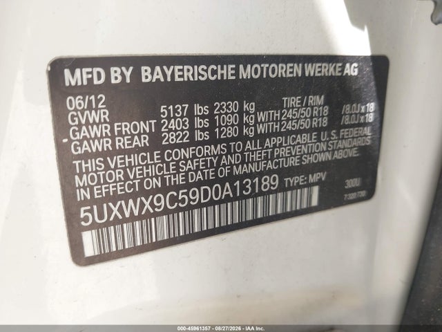 2013 Bmw X3 Xdrive28i მანქანა იყიდება აუქციონზე, vin: 5UXWX9C59D0A13189, აუქციონის ნომერი: 45961357