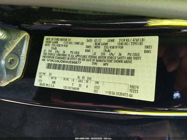 Ford Escape Titanium 2017 1FMCU9JD6HUE66877 Image 9
