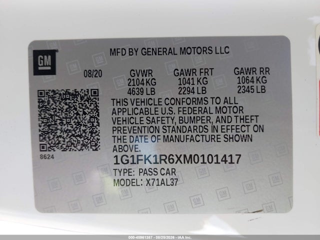 Продаж на аукціоні авто 2021 Chevrolet Camaro Rwd  Zl1, vin: 1G1FK1R6XM0101417, номер лоту: 45961387