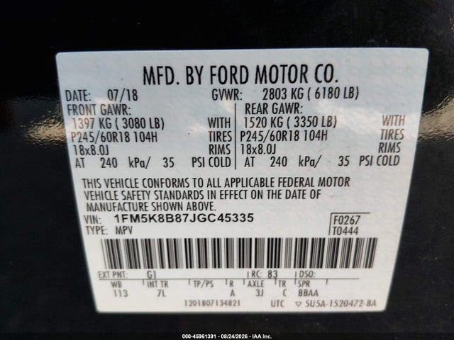 Продажа на аукционе авто 2018 Ford Explorer, vin: 1FM5K8B87JGC45335, номер лота: 45961391