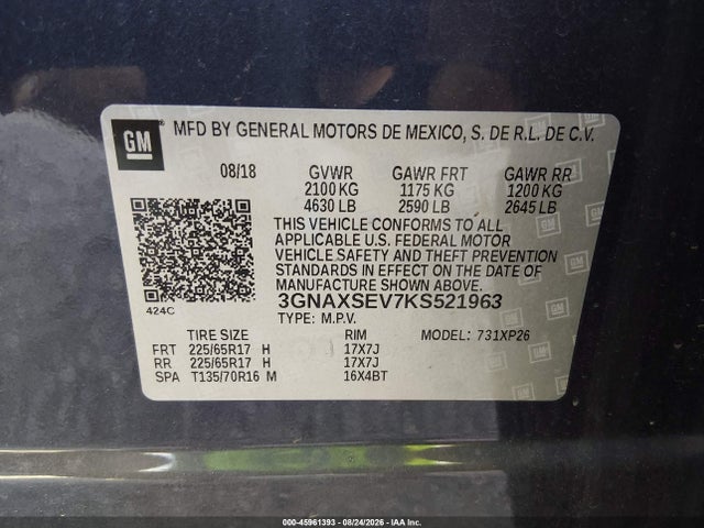Продажа на аукционе авто 2019 Chevrolet Equinox Ls, vin: 3GNAXSEV7KS521963, номер лота: 45961393