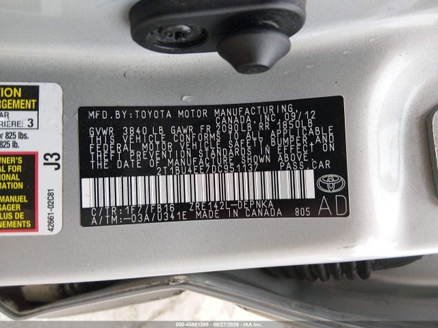 Продажа на аукционе авто 2013 Toyota Corolla Le, vin: 2T1BU4EE7DC951137, номер лота: 45961398