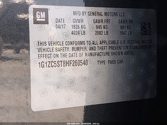 Aukcja sprzedaży 2017 Chevrolet Malibu 1fl, vin: 1G1ZC5ST8HF260540, numer aukcji: 45961459