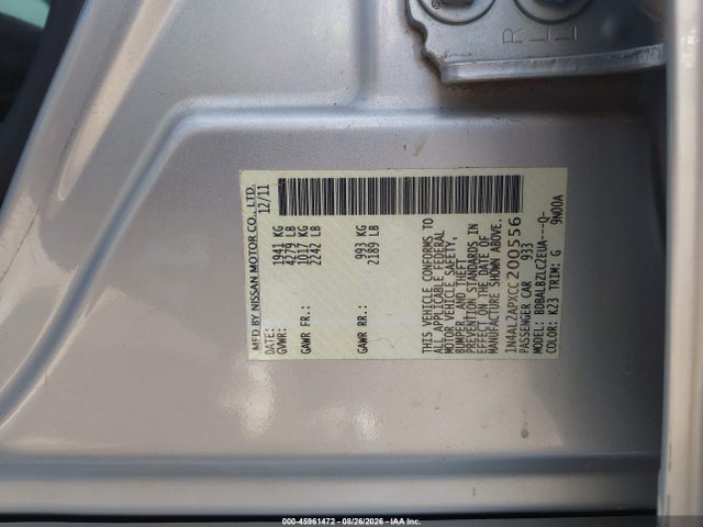 Aukcja sprzedaży 2012 Nissan Altima 2.5 S, vin: 1N4AL2APXCC200556, numer aukcji: 45961472