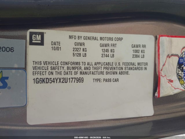Продаж на аукціоні авто 2002 Cadillac Deville, vin: 1G6KD54YX2U177969, номер лоту: 45961493