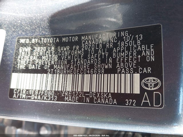 Продажа на аукционе авто 2014 Toyota Corolla S Plus, vin: 2T1BURHE0EC046698, номер лота: 45961521