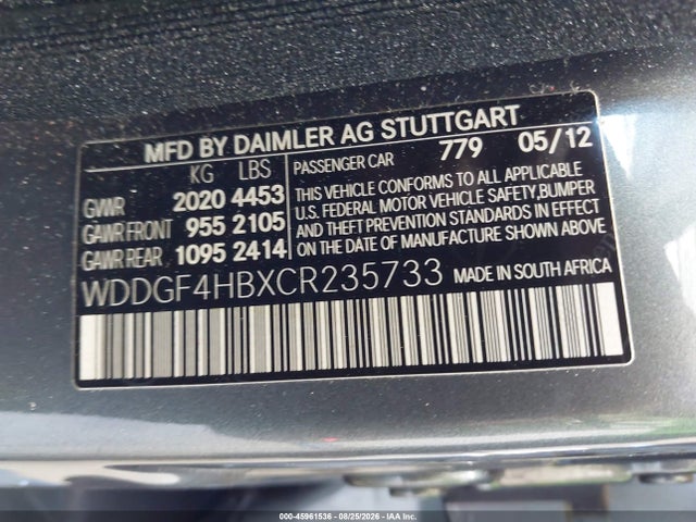 2012 Mercedes-benz C 250 Sport მანქანა იყიდება აუქციონზე, vin: WDDGF4HBXCR235733, აუქციონის ნომერი: 45961536