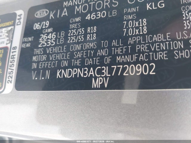 2020 Kia Sportage Ex მანქანა იყიდება აუქციონზე, vin: KNDPN3AC3L7720902, აუქციონის ნომერი: 45961571