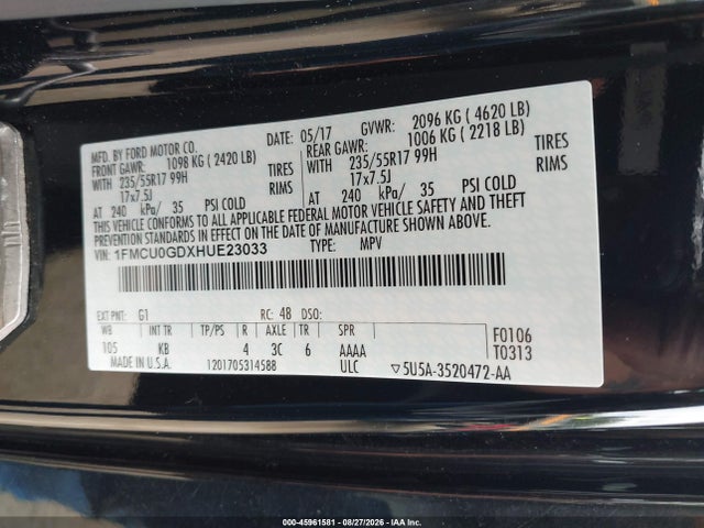 Ford ESCAPE SE 2017 1FMCU0GDXHUE23033 Image 9