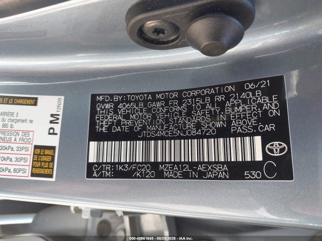 45961645 :رقم المزاد ، JTDS4MCE5NJ084720 vin ، 2022 Toyota Corolla Se مزاد بيع