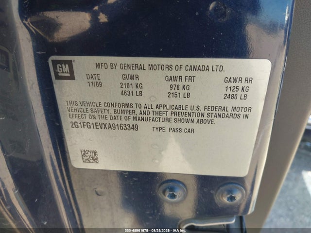 45961679 :رقم المزاد ، 2G1FG1EVXA9163349 vin ، 2010 Chevrolet Camaro 2lt مزاد بيع
