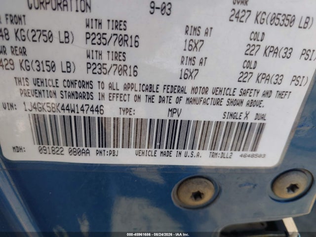 45961686 :رقم المزاد ، 1J4GK58K44W147446 vin ، 2004 Jeep Liberty Limited Edition مزاد بيع